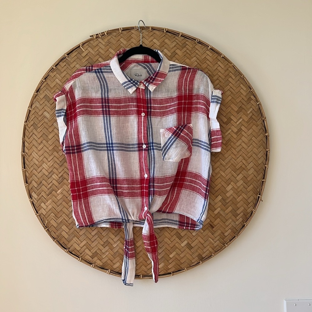 RAILS PLAID CROPPED TIE SHIRT AMELIE‎ CARMINE BLUE WHITE JULY 4 IVY LEAGUE PREP - Picture 5 of 12